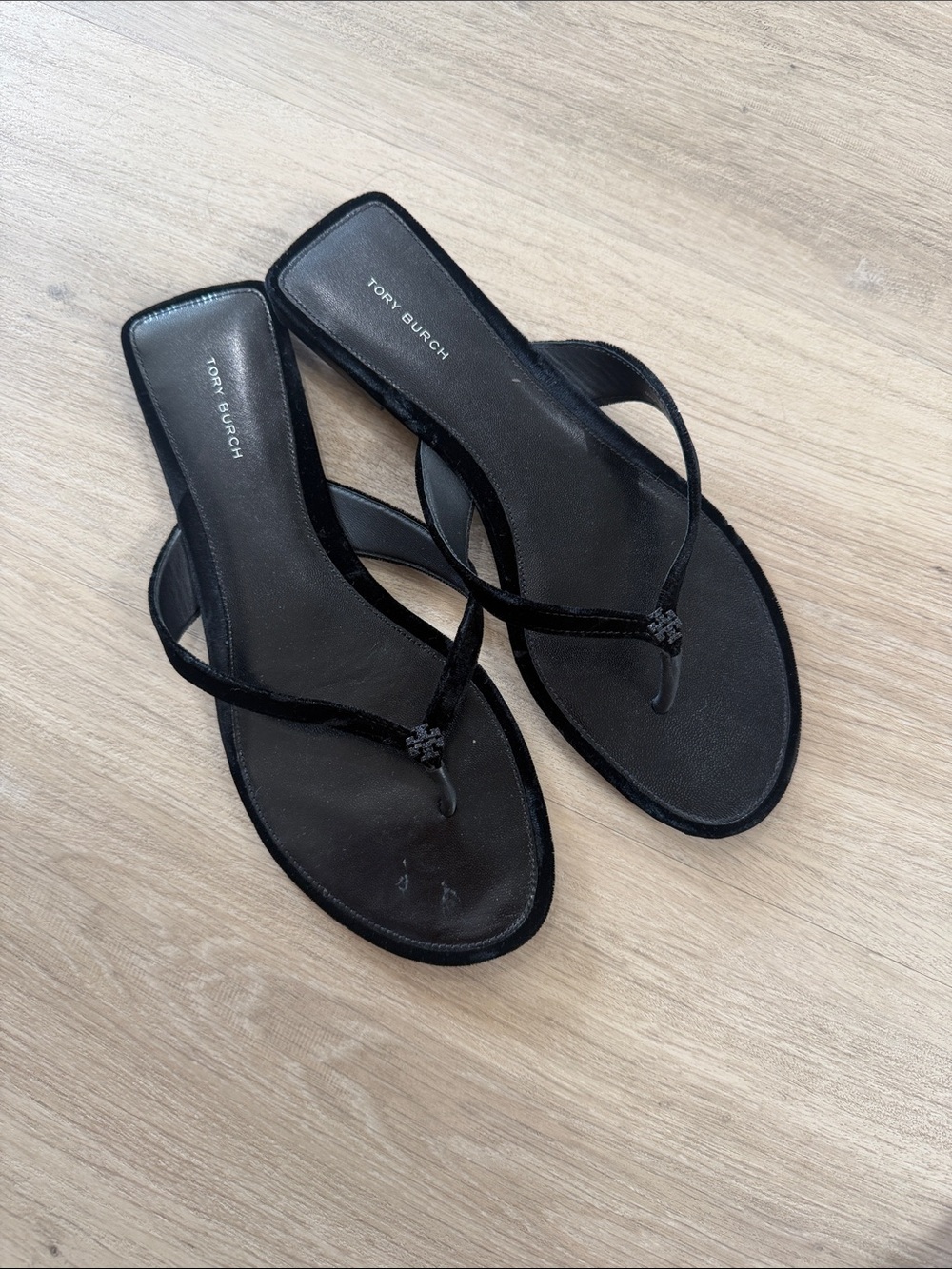 Tory Burch Black Velvet Thong Slide Sandals